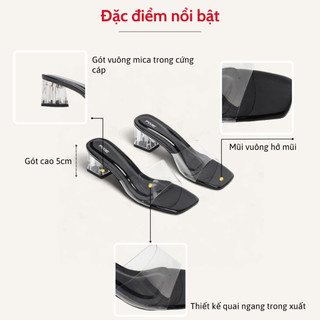 Guốc Cao Gót Nữ 5cm Quai Trong Pixie E206