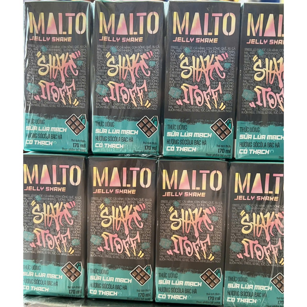   HSD 2 2026  Thùng 48 hộp sữa lúa mạch MALTO Jelly Shake It Off hương sôcôla bạc hà có thạch 170ml và Sữa Socola 180ml 