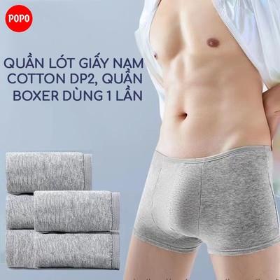 Quần lót giấy boxer nam POPO DP2 100% cotton 2 lớp đáy dùng khi đi công tác, du lịch, học quân sự