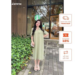 Đầm bầu đẹp, váy bầu dáng suông RIKA DRESS, váy bầu cổ polo, chất cotton gạo co dãn 4 chiều thiết kế bới L'amme