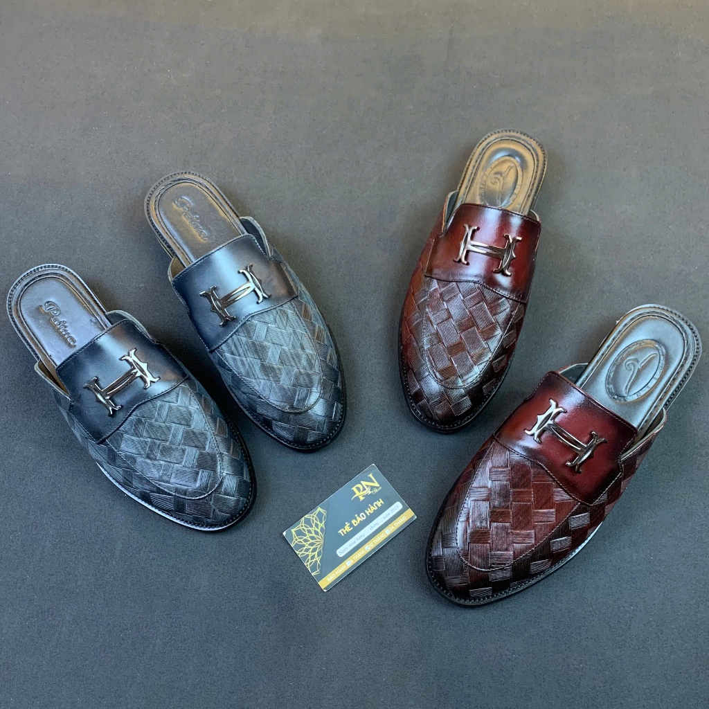 Sục nam hở gót da bò nhập, đế phíp gỗ, vân đan