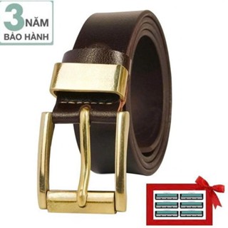 Thắt lưng nam, dây nịt nam da bò đầu khóa đồng nguyên khối 1 lớp Ruby Luxury tặng 6 lưỡi dao cạo râu kép trị giá 60.000