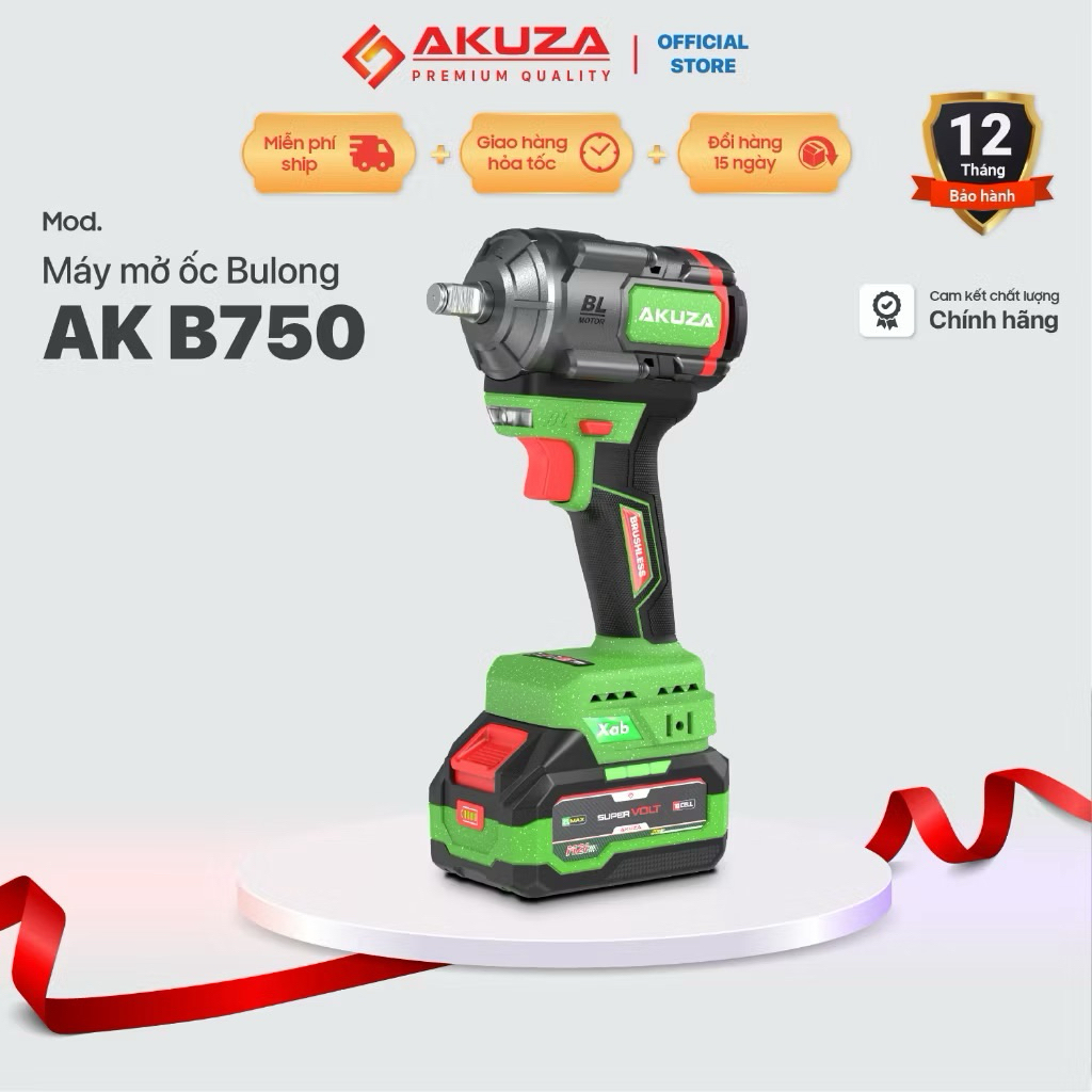 Bulong AKUZA B750 Máy siết bulong AKUZA 750Nm, thân kim loại, Không chổi than cao cấp