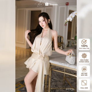  Đầm yếm Khiết Style lụa kem form xòe mềm mại phối charm hoa dài kèm bra hoa ren quyến rũ KD134 