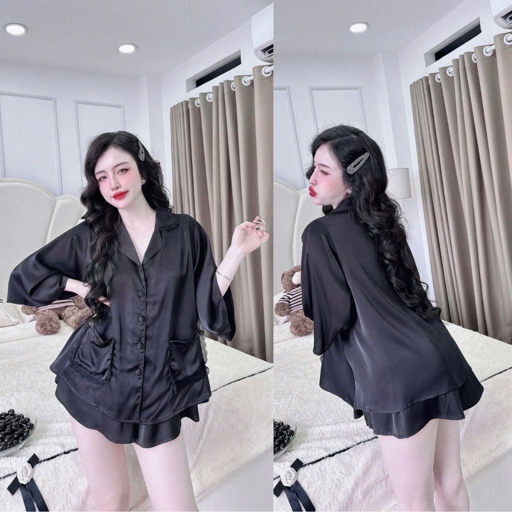 Đồ Ngủ Pijama Bigsize MIKY, Đồ Ngủ Bigsize lụa Latin cao cấp mềm mại xinh xắn 1 < 70KG 2 túi ren | BigBuy360 - bigbuy360.vn