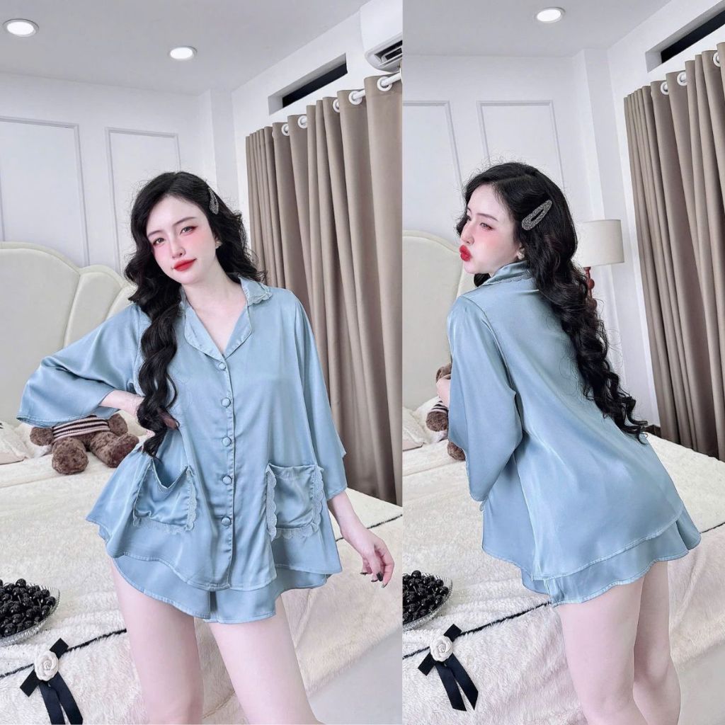 Đồ Ngủ Pijama Bigsize MIKY, Đồ Ngủ Bigsize lụa Latin cao cấp mềm mại xinh xắn 1 < 70KG 2 túi ren | BigBuy360 - bigbuy360.vn
