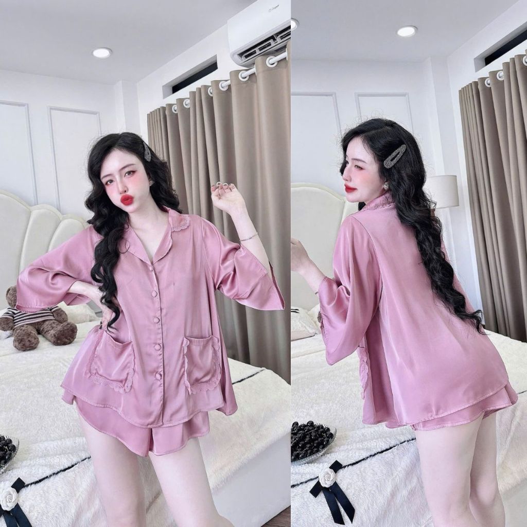 Đồ Ngủ Pijama Bigsize MIKY, Đồ Ngủ Bigsize lụa Latin cao cấp mềm mại xinh xắn 1 < 70KG 2 túi ren | BigBuy360 - bigbuy360.vn