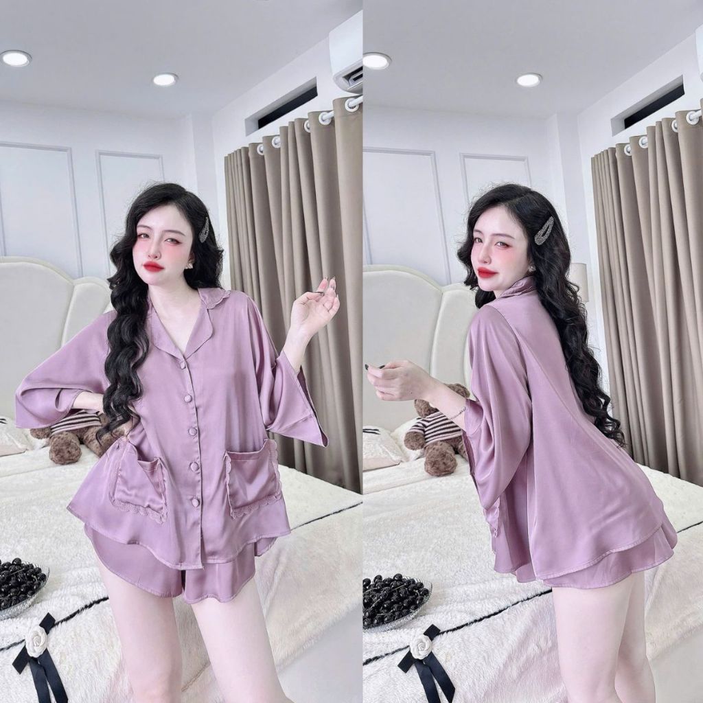 Đồ Ngủ Pijama Bigsize MIKY, Đồ Ngủ Bigsize lụa Latin cao cấp mềm mại xinh xắn 1 < 70KG 2 túi ren | BigBuy360 - bigbuy360.vn