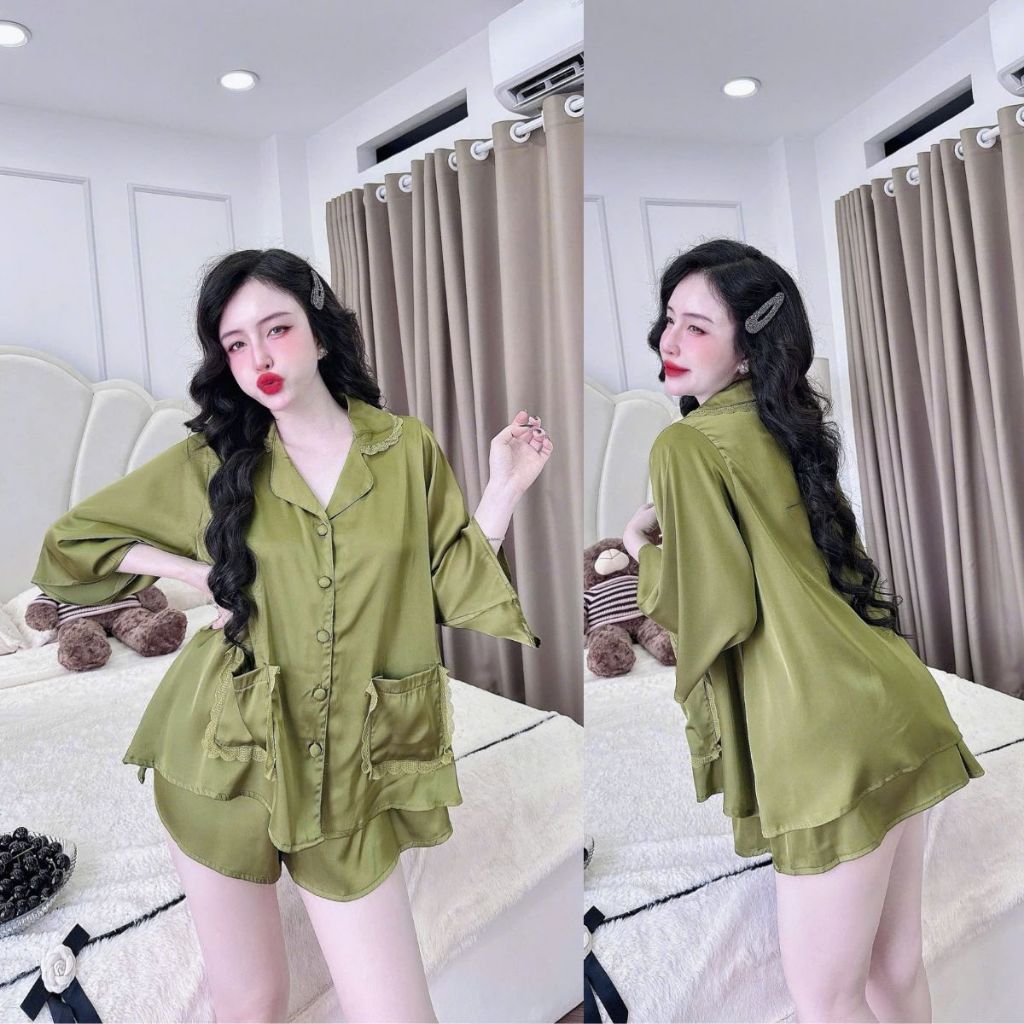 Đồ Ngủ Pijama Bigsize MIKY, Đồ Ngủ Bigsize lụa Latin cao cấp mềm mại xinh xắn 1 < 70KG 2 túi ren | BigBuy360 - bigbuy360.vn