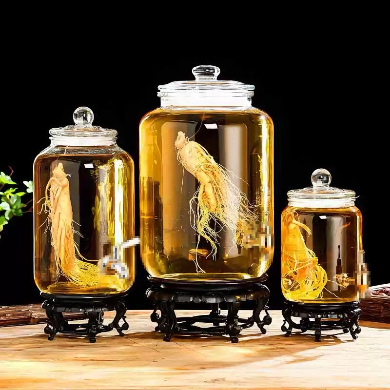 Bình Thủy Tinh Ngâm Rượu , Ngâm sâm Tròn Lùn Nắp Thủy Tinh Cao Cấp 3L 5L 8L 10L(Không Van)