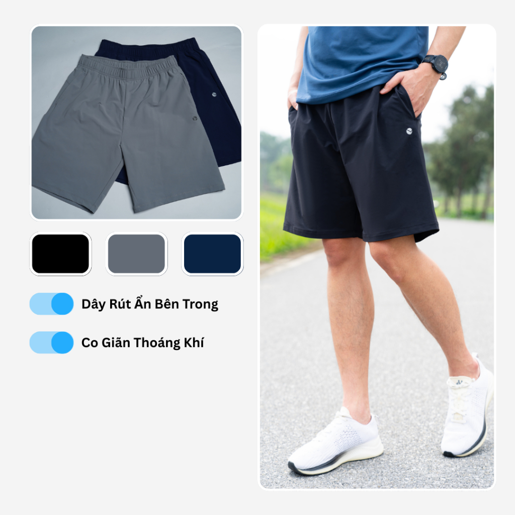 Quần Short Nam LV25S04M305 Livan Sport Cạp Chun Có Dây Rút, Quần Đùi Thể Thao Mùa Hè, Mặc Tập Gym, C