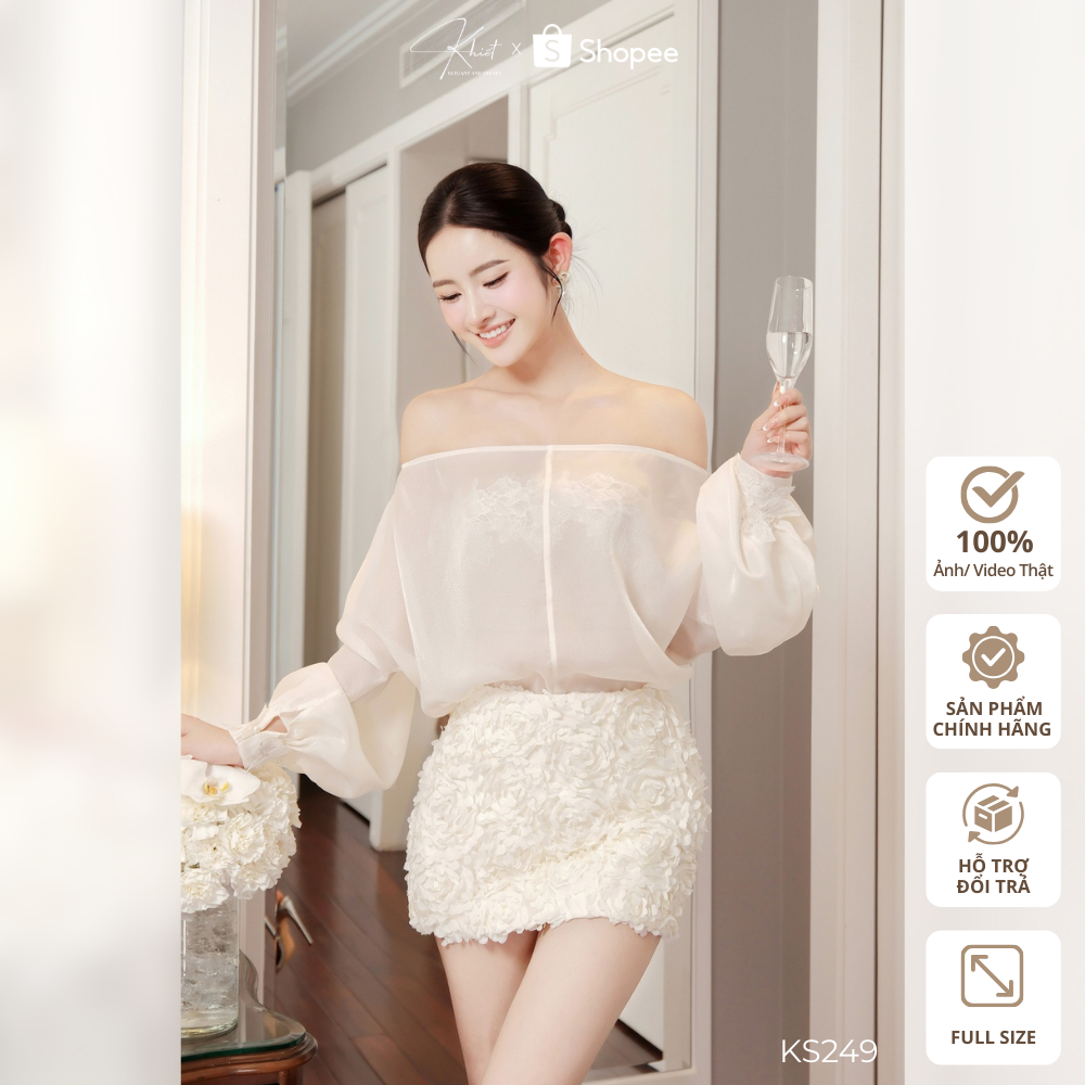  Set Khiết Style gồm áo và chân váy ngắn phủ hoa hồng 3D phong cách đi tiệc sang chảnh KS249 