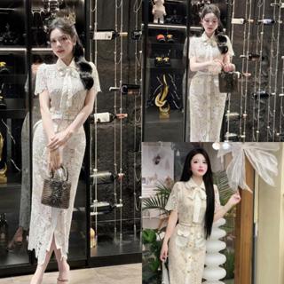 E72 Váy ren body dài kèm dây cổ và đai - Thư Shop