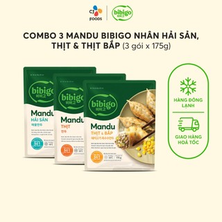   HN  COMBO 03 Bánh xếp Mandu Hàn Quốc Bibigo - Thịt Thịt bắp Hải sản  175g x 3   Bao bì mới  