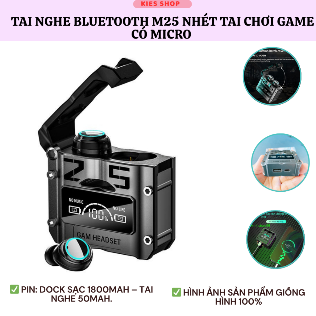[M25] Tai nghe bluetooth M25 phiên bản gaming Tws 5.3,tai nghe không dây chơi game độ chễ thấp âm th