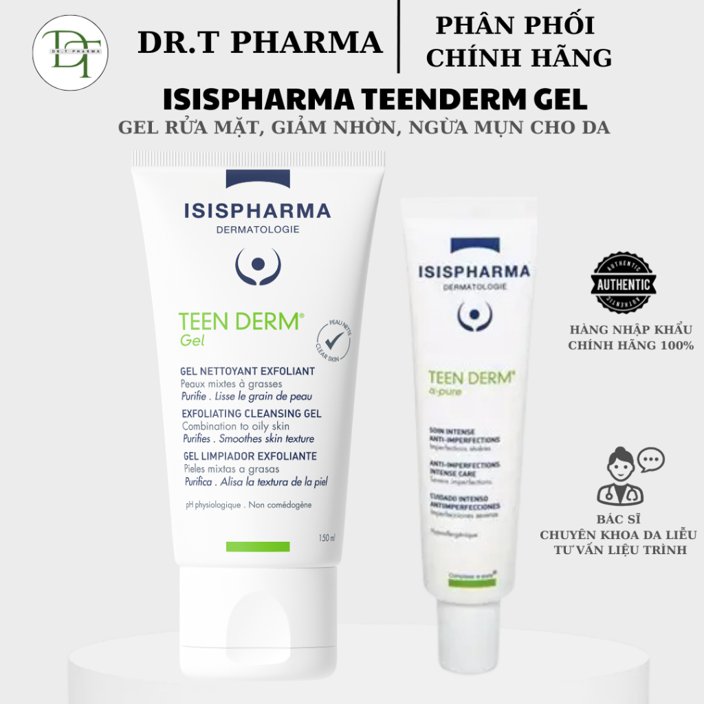 [HÀNG CÔNG TY] Sữa rửa mặt giảm dầu nhờn, ngừa mụn Teenderm Gel Isis Pharma (40ml-150ml)
