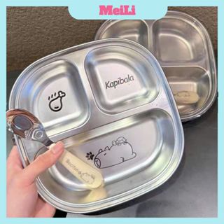 Đĩa ăn Cho Bé (mẫu mới)  - Khay ăn dặm INox Kapibala 304 kèm thìa  cho trẻ em bằng thép không gỉ (tuyển sỉ)