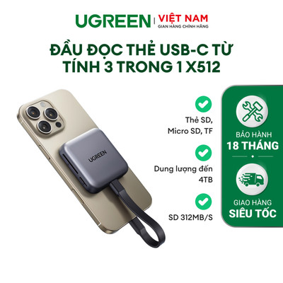 Đầu đọc thẻ USB-C từ tính 3 trong 1 Ugreen CM898 | Đọc thẻ SD4.0 – 312MB/s | Dung lượng 4TB | Bảo hành 18 tháng 1 đổi 1