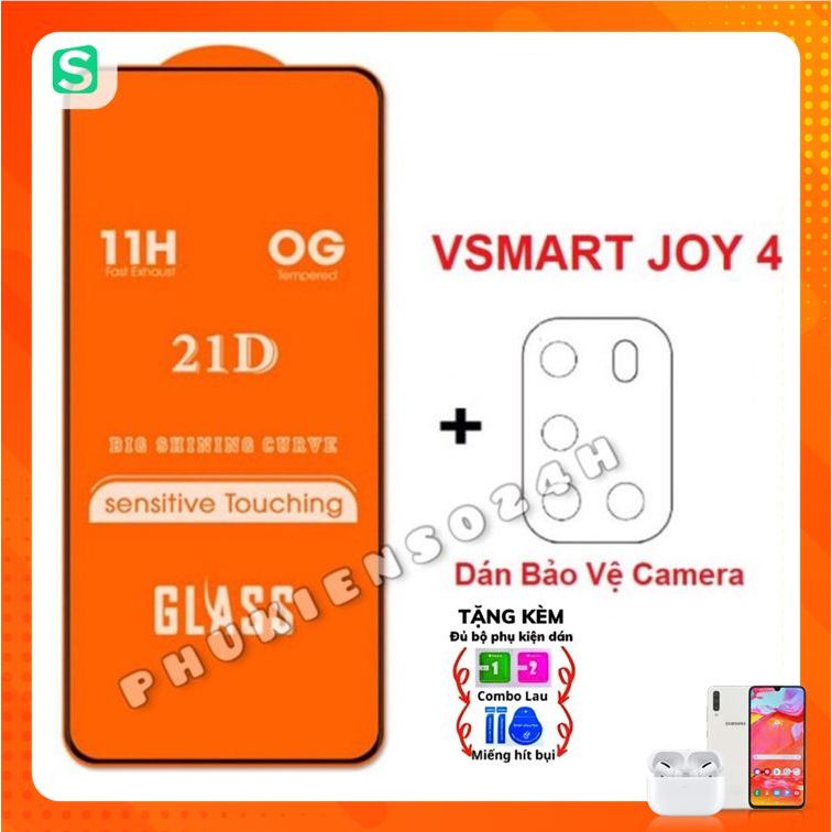 Combo Kính cường lực dành cho Vsmart Joy 4 full màn hình + dán bảo vệ camera Vsmart Joy 4