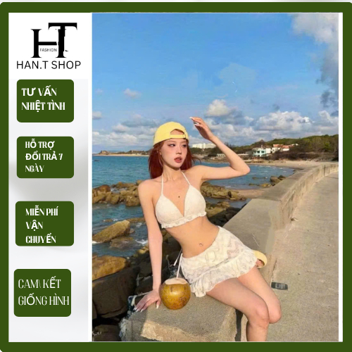 [BKN 926 ] đồ bơi đi biển 3 món bikini siêu iu ÁO VỎ SÒ kèm chân váy xin xắn HAN.T SHOP