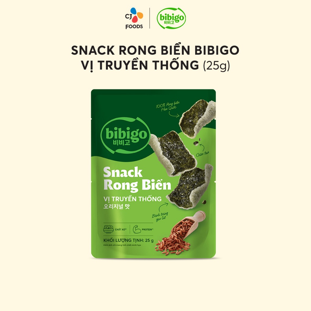 Snack Rong biển ăn liền Hàn Quốc Bibigo - Gói 25g (Vị Truyền thống/ Bắp Mật Ong/ Phô Mai Bắp)