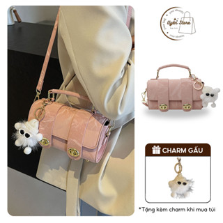 Túi đeo chéo nữ thời trang Uyên store túi đeo vai da nhung size 19 kèm móc bông cực dễ thương DK321