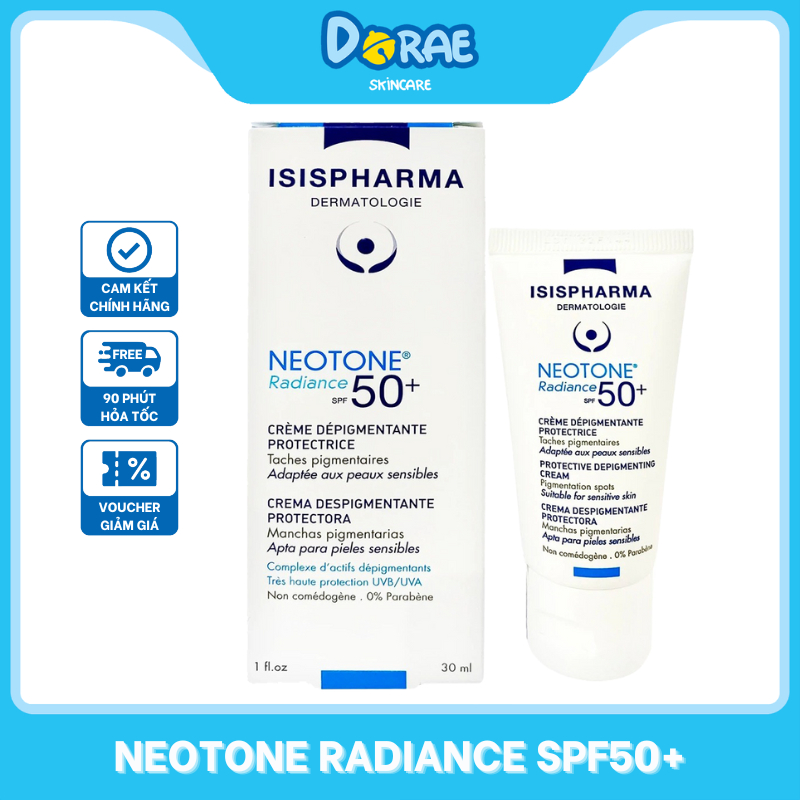 ISIS PHARMA l Kem chống nắng, dưỡng trắng da, giảm thâm nám Neotone Radiance SPF50+