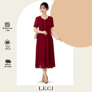  Đầm Váy Trung Niên Cho Mẹ U40 U50 Dáng Xòe Xếp Ly Ngực Đính Nút Đẹp Sang Trọng Trang Nhã Có Big Size DD002 