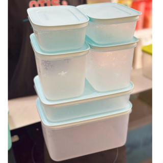 Set 6 hộp trữ đông thân trong bông tuyết nắp xanh nhạt Tupperware Chính hãng