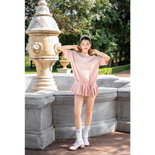 Váy dáng bí Giian thiết kế cổ tròn basic đuôi xếp ly cách điệu phối đính nơ eo, phối quần short  SL1731