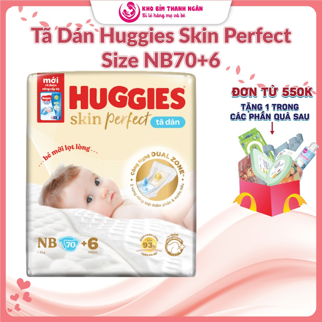 Tã Dán Sơ Sinh HUGGIES Skin Perfect  NB70+6 Miếng Cho Bé Từ Sơ Sinh Đến Dưới 5 Kg - Kho Bỉm Thanh Ng
