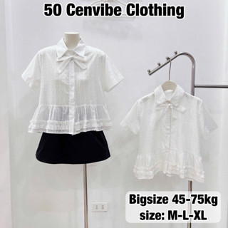 Áo Sơ Mi Nữ Cộc Tay Bèo Ren Kèm Nơ Rời Có Bigsize 45-75kg Chất Thô Boi Hạt Phong Cách Korea (50 Cenvibe Clothing) #320