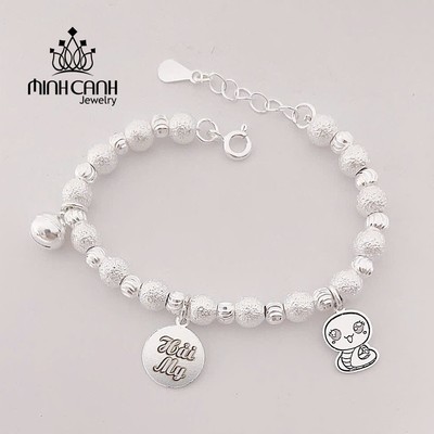 Lắc Bạc Khắc Tên Cho Bé, Chuỗi Bi Cát Cao Cấp, Đeo Tay Chân An Toàn - Minh Canh Jewelry