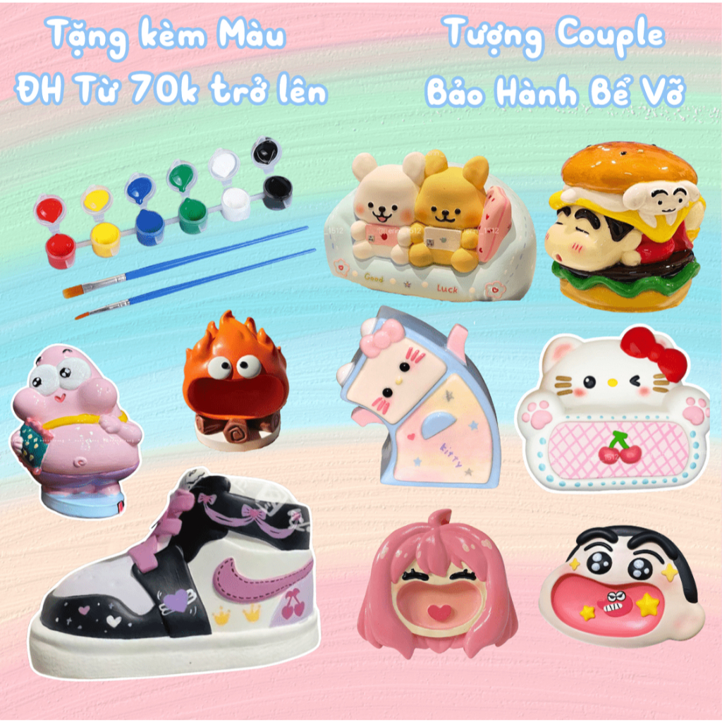 Tượng thạch cao tô màu tủ kéo Sanrio Loopy Kitty Cinamon Kuromi nhân vật hoạt hình Thelittle