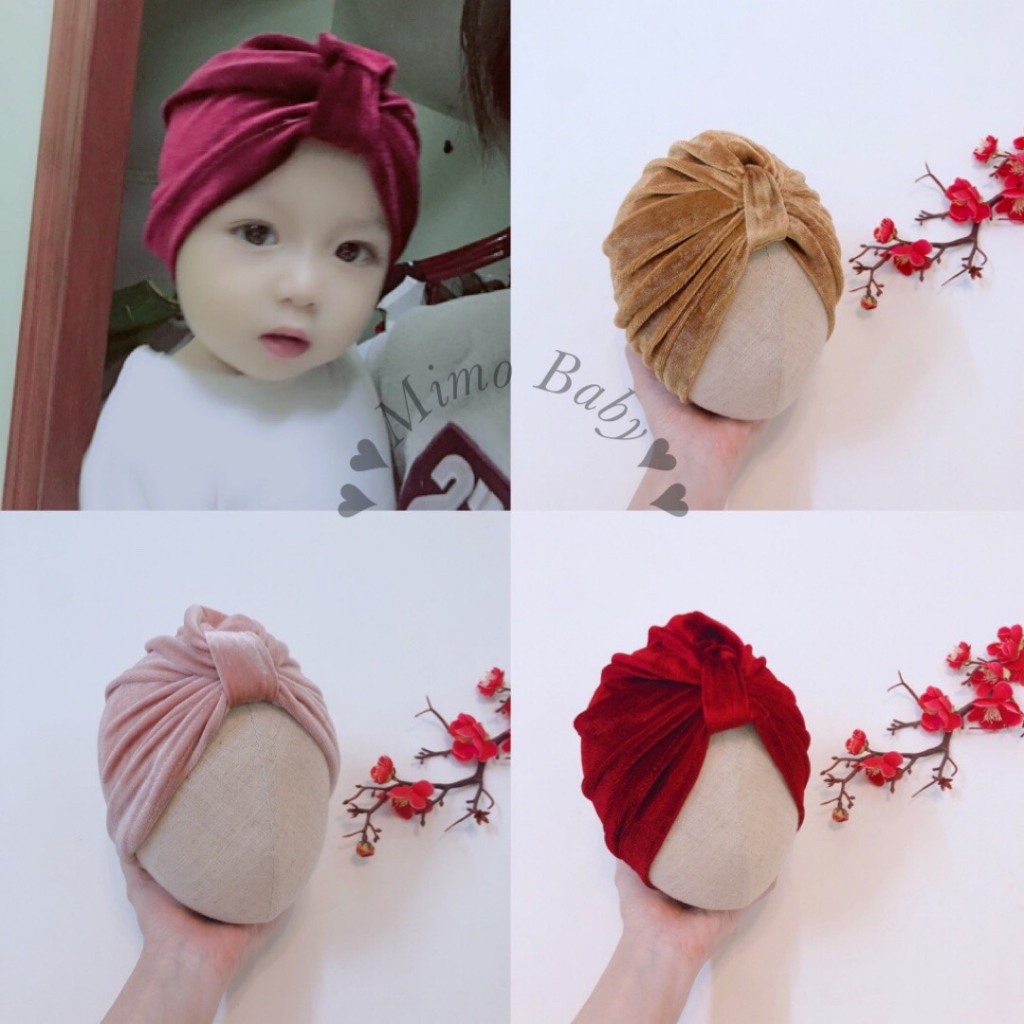 Mũ turban nhung trơn cho bé (8-16kg) Mimo Baby