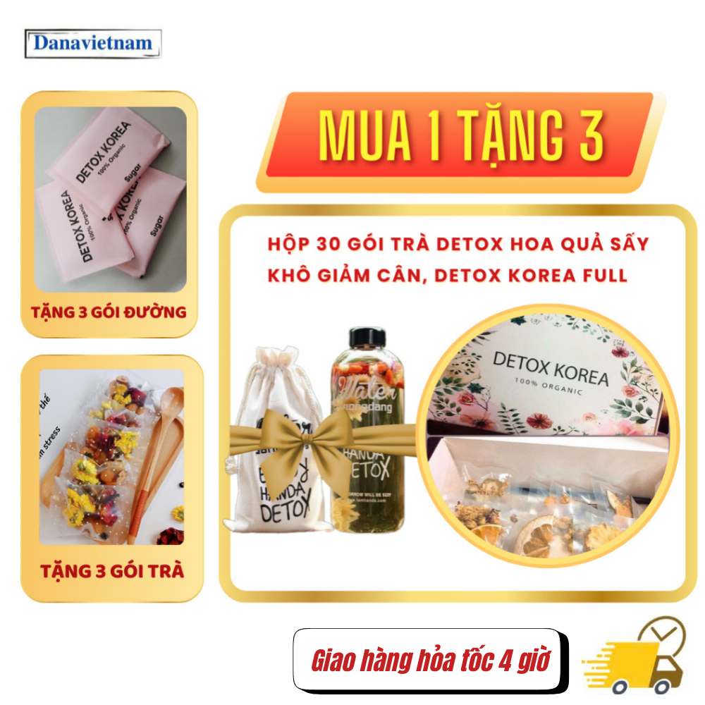 Hộp 30 gói trà Detox hoa quả sấy khô cho vóc dáng đẹp, đẹp da, DETOX KOREA Full VIP (ảnh thật)