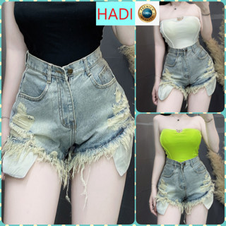   SOGE2433  QUẦN SHORT JEANS ĐÙI NỮ LƯNG CAO RÁCH CÀO 6 MẢNG LAI TUA LỘ TÚI XANH NHẠT CÁ TÍNH XỊN SÒ HOT HIT 