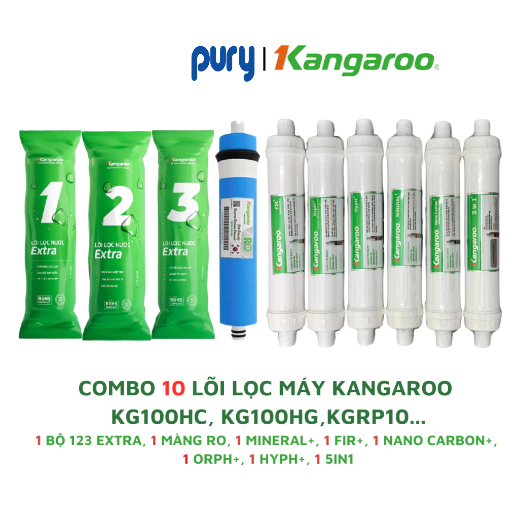 Combo 10 Lõi Lọc Nước Kangaroo Hydrogen Model KG100HP, KG100HG, KG100HC Gồm 123 Màng RO Fir OrpH Hyp