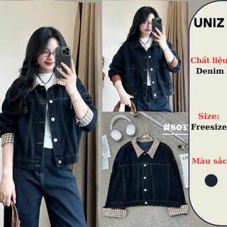  Áo Khoác Jeans Nữ Phối Kẻ Caro Form Unisex Cá Tính UNIZ 