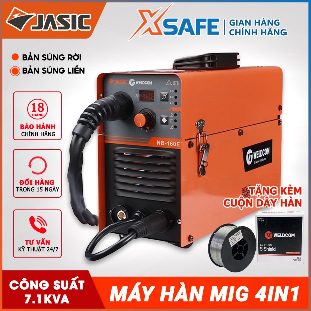  Máy hàn mig mini Jasic NB-160E dòng hàn 40-160A ngấu sâu tích hợp 3 chức năng hàn MIG dùng khí không dùng khí và hàn que 