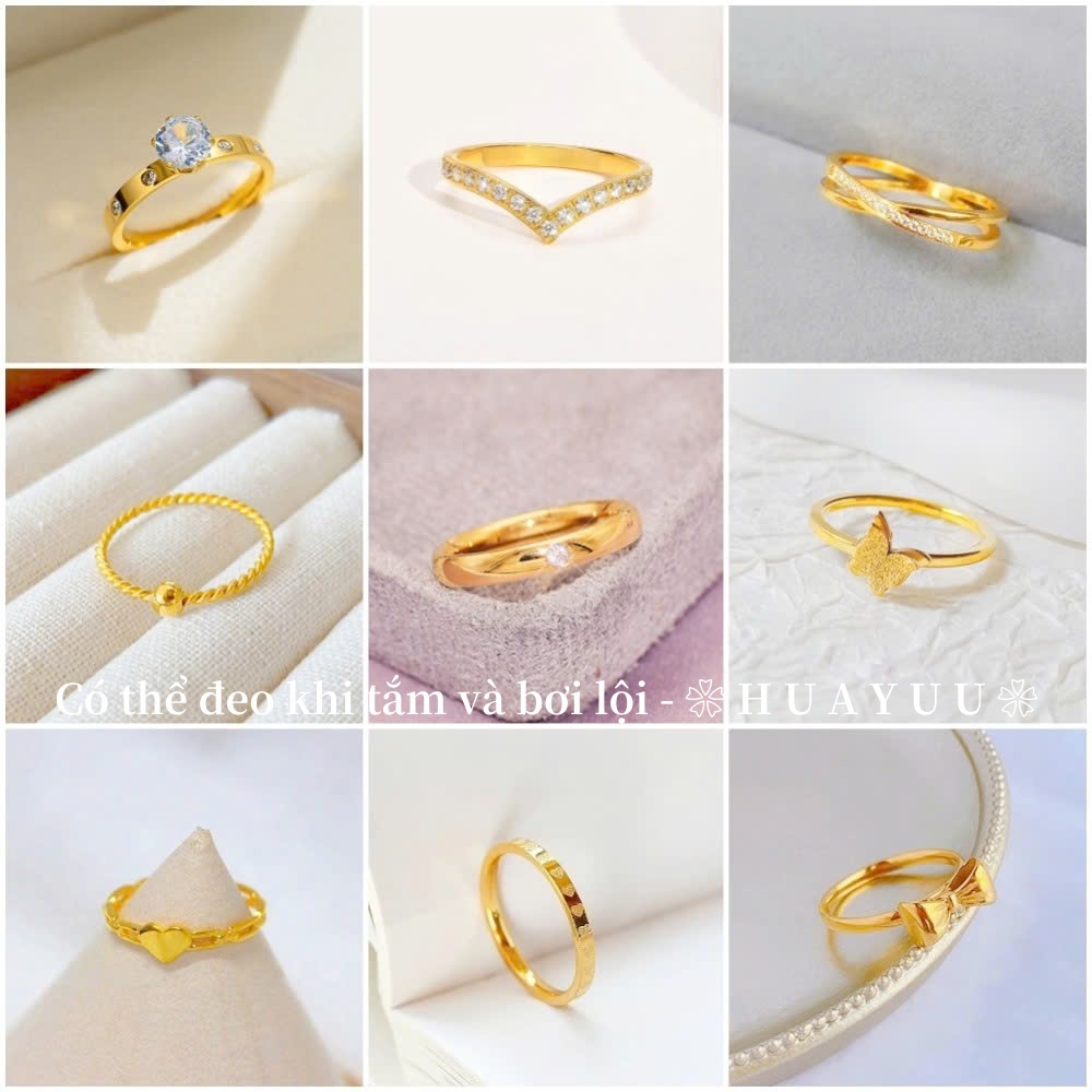 Nhẫn titan cao cấp không gỉ mạ vàng 24k gắn đá lấp lánh nhiều kiểu dáng dành cho nữ