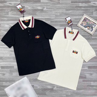Áo polo nam nữ cổ bẻ PB cotton gai cá sấu thêu mác logo túi ngực phối cổ sọc đỏ basic boy phố