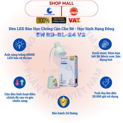 [HỎA TỐC] Đèn LED bàn học chống cận cho bé - Học sinh Rạng Đông 5W RD-RL-24.V2 - BH 24 tháng - Hàng chính hãng
