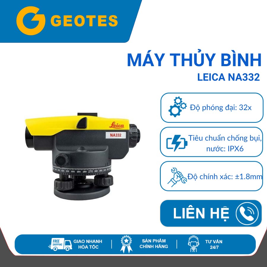 Máy thủy bình Leica NA332 – Độ phóng đại 32x – Đo cao độ chính xác – Hàng chính hãng Thụy Sĩ