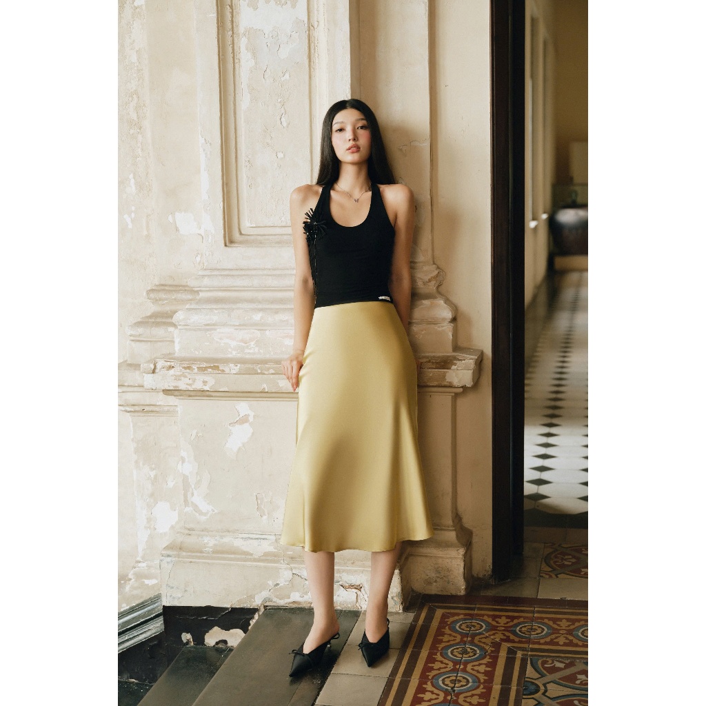 MAVEN - Chân váy lụa xanh trơn dáng dài Isabel Green Skirt