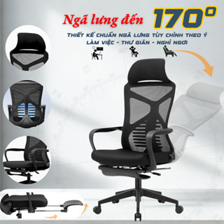 Ghế Xoay Văn Phòng Cao Cấp Có Tựa Đầu Đệm Êm, Tay Ghế ABS, Ghế Lưng Lưới Công Thái Học Ngả Lưng Có Gác Chân