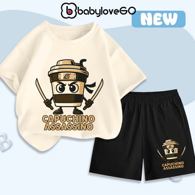 Đồ bộ CAPPUCCINO ASSASSINO cho bé trai BabyloveGO set quần áo mùa hè cho bé chất thun cotton thoáng mát