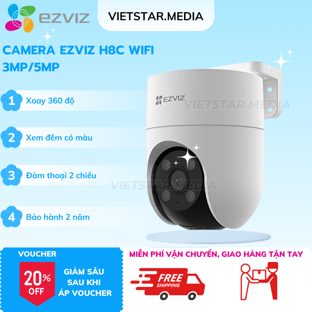 Camera Wifi Ezviz H8C PRO 3MP/5MP xoay 360 độ, theo dõi chuyển động, đàm thoại 2 chiều - Hàng chính hãng, bảo hành 2 năm