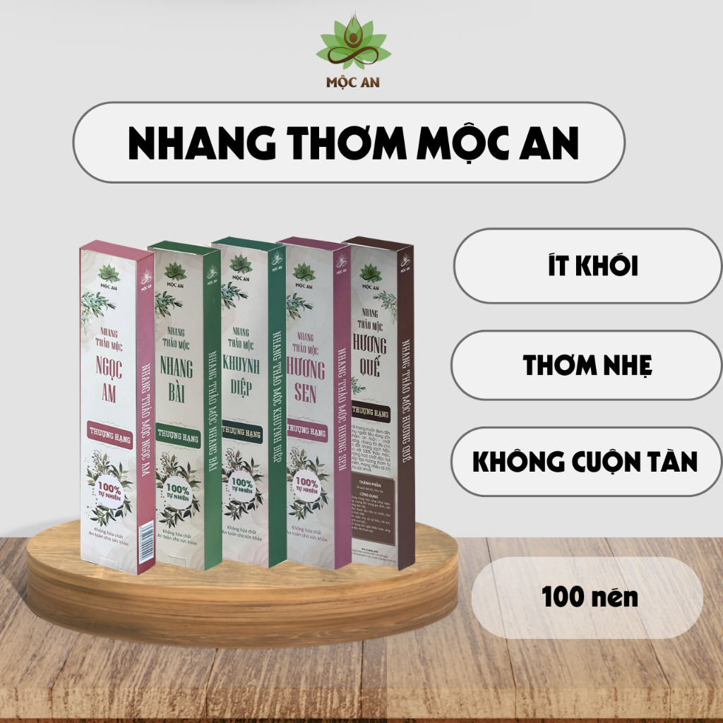 Nhang Thơm МỘC AN 12 Mùi - Hộp 100 nén, Trầm Hương Thơm Nhẹ, ít Khói, Thảo Mộc Không Cuộn Tàn