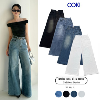 Quần Jean Nữ Suông Ống Loe Rộng Lưng cao Tôn Dáng
